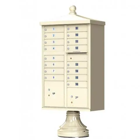 Decorative Cluster Mailbox with Finial Cap and Traditional Pedestal - 16 Compartments