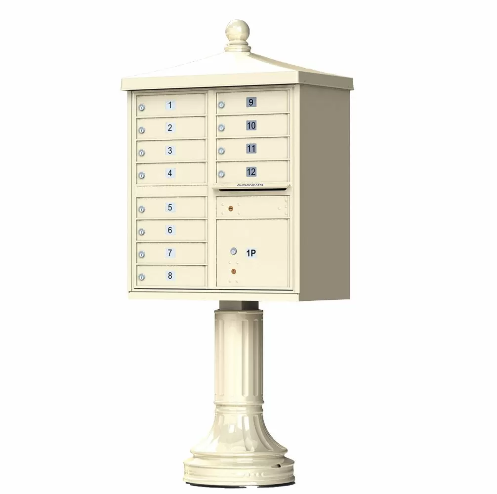 Decorative Cluster Mailbox with Finial Cap and Traditional Pedestal - 12 Compartments