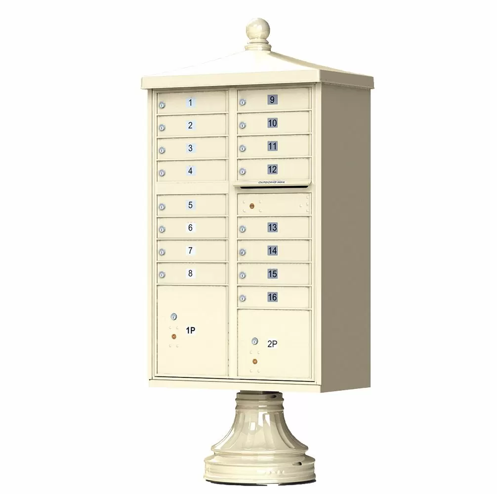Decorative Cluster Mailbox with Finial Cap and Traditional Pedestal - 16 Compartments