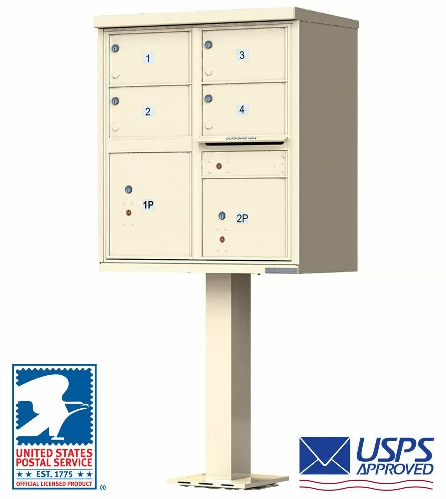 4 Door CBU Cluster Mailbox with Extra Large Tenant Doors - USPS Approved - Pedestal Included