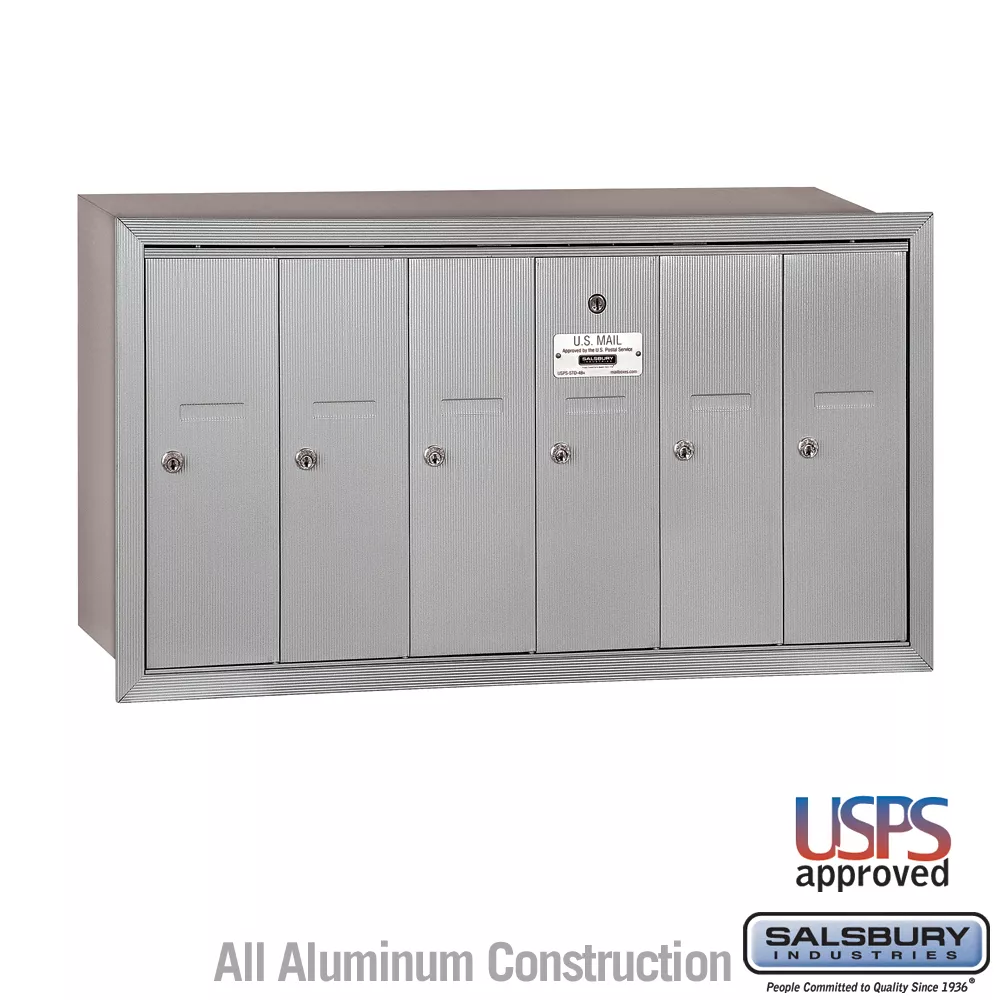 Salsbury Vertical Mailbox - 6 Doors Recessed Mounted - USPS Access
