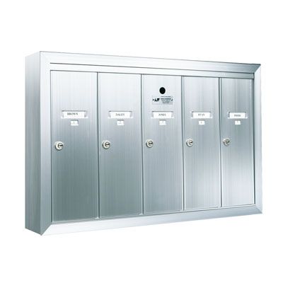 5 Door Surface Mount Vertical Mailboxes - Anodized Aluminum