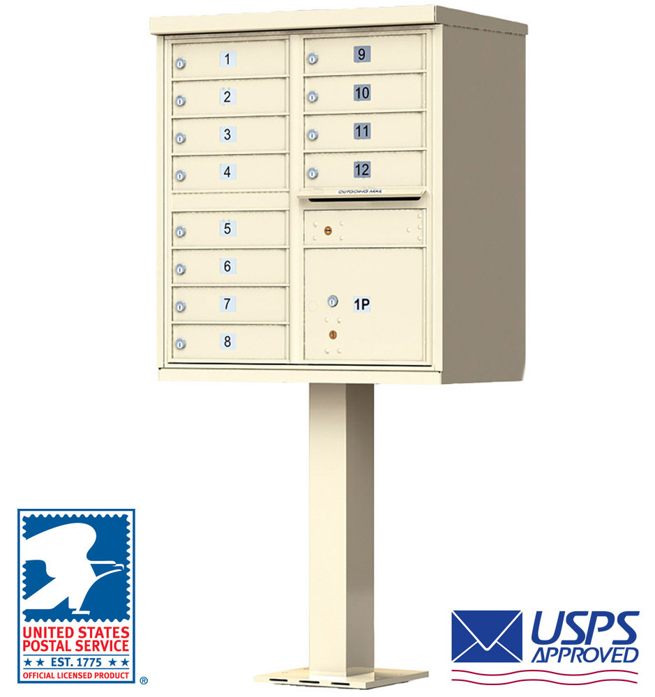 12 Door Cluster Mailbox - USPS Approved - Pedestal Included