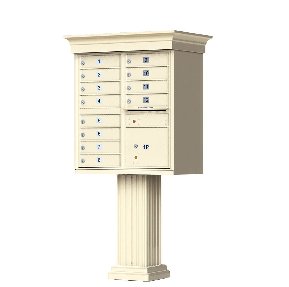 Decorative Cluster Mailbox with Crown Cap and Pillar Pedestal - 12 Compartments