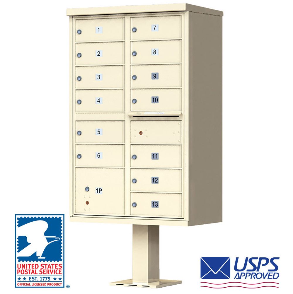 13 Door Cluster Mailbox - USPS Approved - Pedestal Included