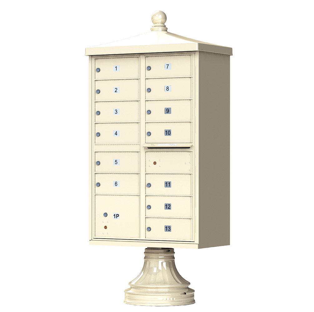 Decorative Cluster Mailbox with Finial Cap and Traditional Pedestal - 13 Compartments