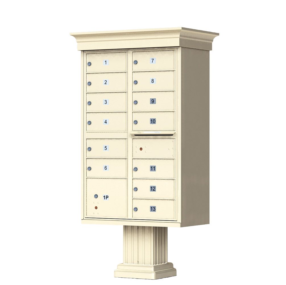 Decorative Cluster Mailbox with Crown Cap and Pillar Pedestal - 13 Compartments
