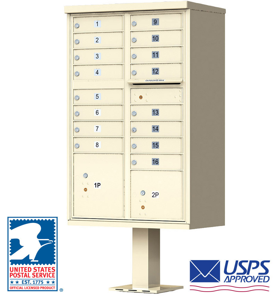 16 Door Cluster Mailbox - USPS Approved - Pedestal Included