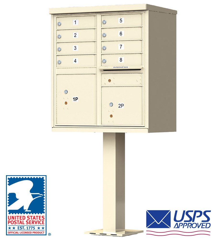 8 Door Cluster Mailbox - USPS Approved - Pedestal Included