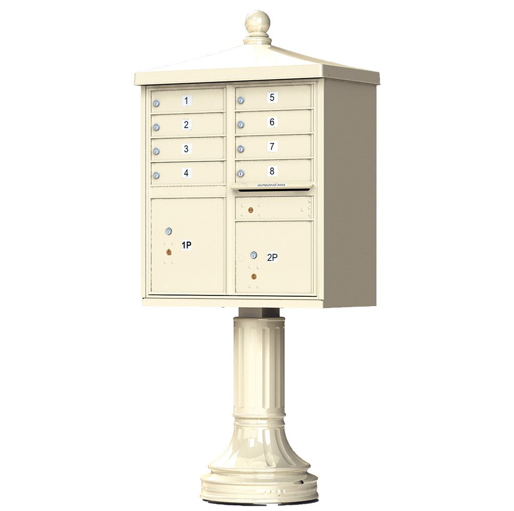 Decorative Cluster Mailbox with Finial Cap and Traditional Pedestal - 8 Compartments