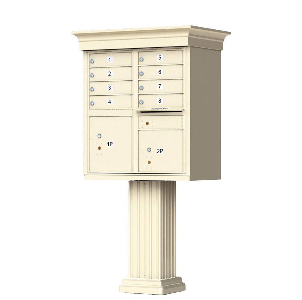 Decorative Cluster Mailbox with Crown Cap and Pillar Pedestal - 8 Compartments