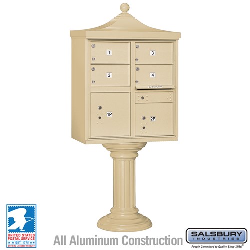 Salsbury Regency Decorative Cluster Box Unit with 4 Doors and 2 Parcel Lockers with USPS Access – Type V
