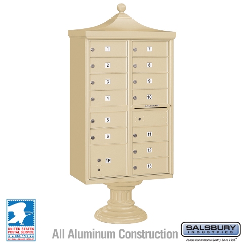 Salsbury Regency Decorative Cluster Box Unit with 13 Doors and 1 Parcel Locker with USPS Access – Type IV