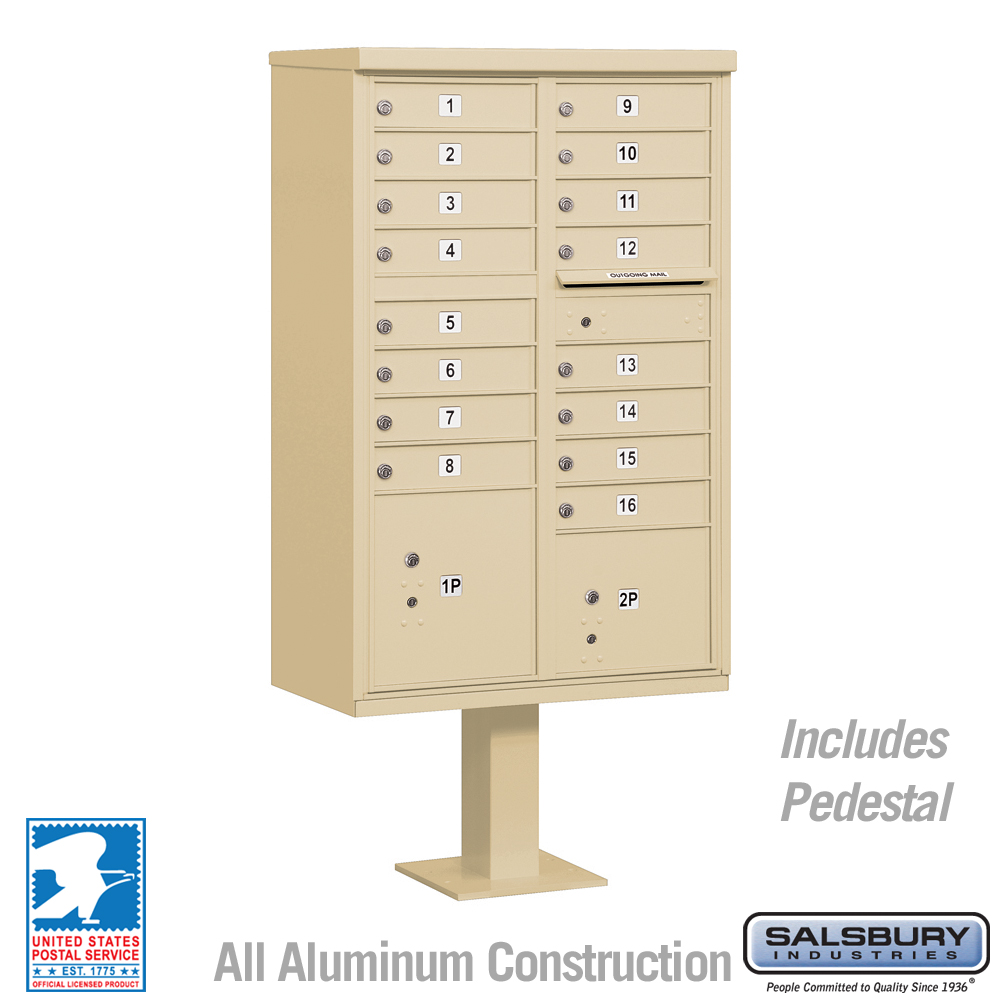 Salsbury Cluster Box Unit with 16 Doors and 2 Parcel Lockers with USPS Access – Type III