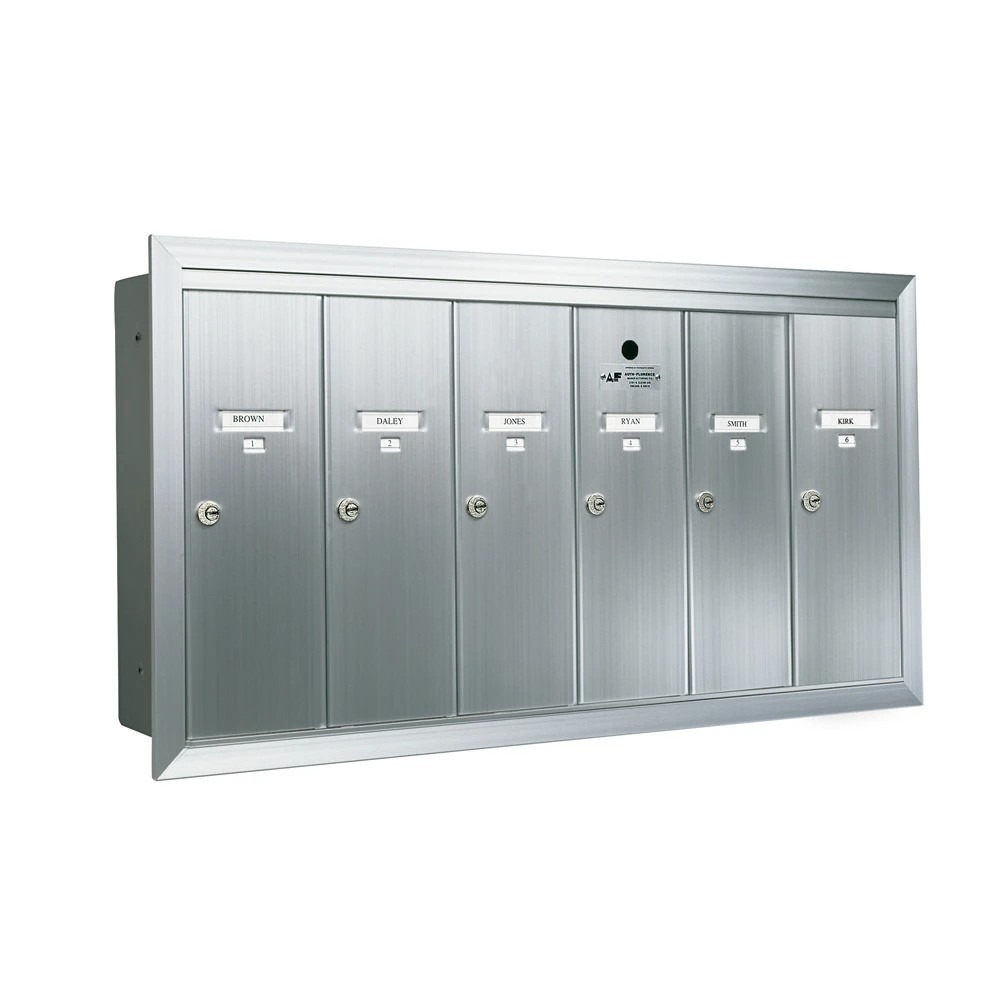 6 Door Recessed Vertical Replacement Mailboxes- Anodized Aluminum